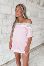 Load image into Gallery viewer, Love At First Light Satin Boxy Blouse w/ Lace Boat Neckline