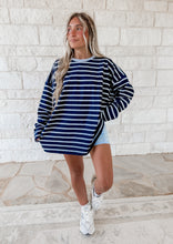 Load image into Gallery viewer, Sunny Side Oversized Striped Knit Top - Navy
