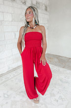 Load image into Gallery viewer, Far From Here Smocked Tube Jumpsuit - Ruby