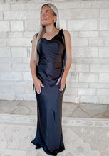 Load image into Gallery viewer, Guest Of Honor Satin One Shoulder Asymmetrical Maxi - Black