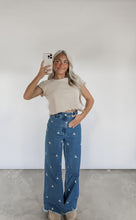 Load image into Gallery viewer, Fall Fields Floral Embroidery Barrel Denim Pants
