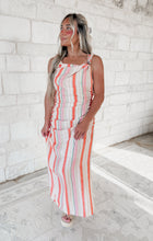 Load image into Gallery viewer, Tide Me Over Multi - Stripe Asymmetrical Ruched Midi Dress