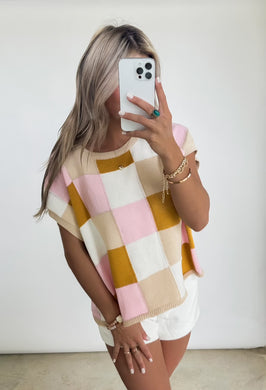 Jaxine Colorblock checkered Sweater