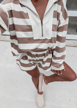 Load image into Gallery viewer, Bayside Beach Striped Half Zip &amp; Short Set - Mocha/Cream