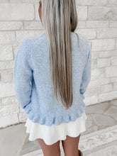Load image into Gallery viewer, End Of Story Ruffle Wave Button Down Knit Cardigan - Blue