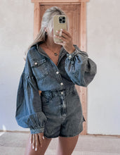 Load image into Gallery viewer, Just Can’t Wait Black Denim Romper