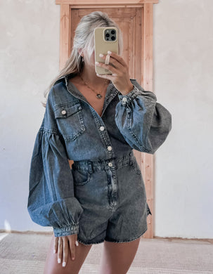 Just Can’t Wait Black Denim Romper