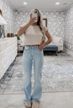 Load image into Gallery viewer, Ain’t Going Nowhere High Rise Scissor Cut Flare Jeans - Light Denim