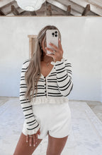 Load image into Gallery viewer, New Beginnings Striped Yarn Peplum Long Sleeve Top