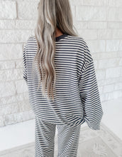 Load image into Gallery viewer, Snug As A Bug Striped Super Soft Jersey Knit Oversized Top &amp; Wide Leg Pants Set - Grey/Cream