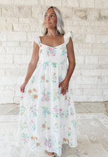 Load image into Gallery viewer, Sunset Steps Floral Embroidered Ruffle Sleeve Midi Dress - Ivory