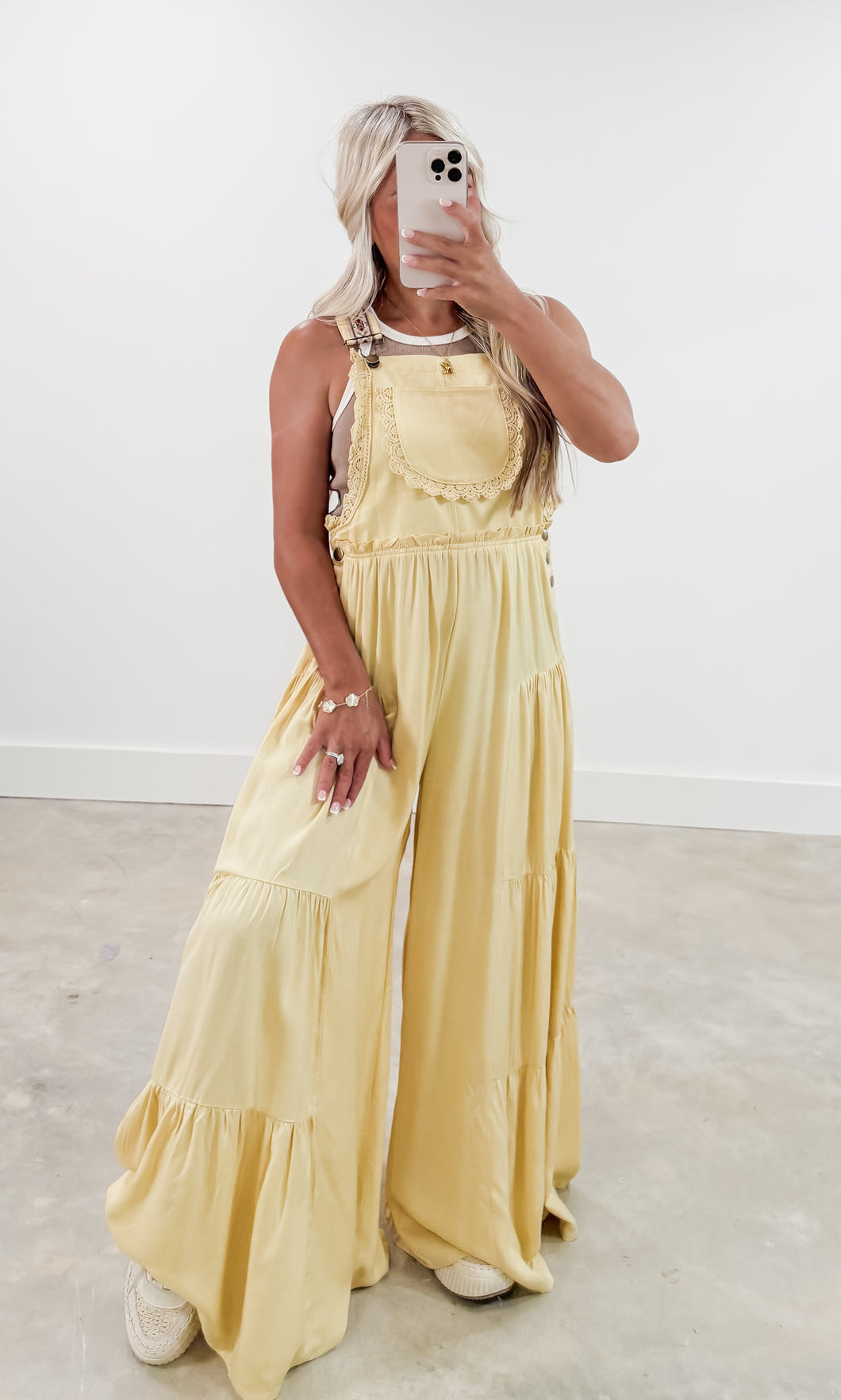 There’s Nothing Like It Lace Trim Overall Jumpsuit - Butter Yellow