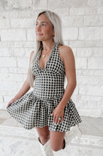 Load image into Gallery viewer, October Outing Halter Checkered Fit &amp; Flare Mini Dress