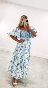 Lovely View Blue Puff Sleeve Maxi