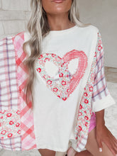 Load image into Gallery viewer, Aubrey Print Mix Heart Peace Patch Terry Knit Top