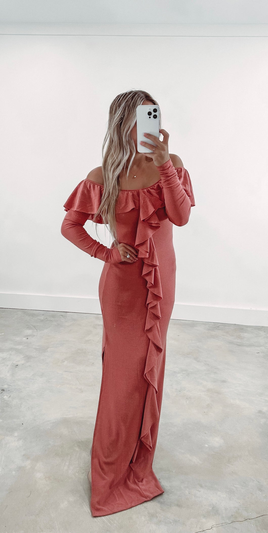 Lost For Words Marsala Ruffled Maxi (FINAL SALE)