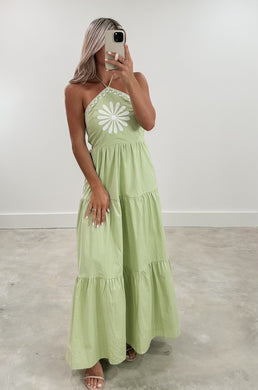 Vibe Check Green Embroidery Maxi