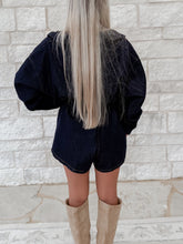 Load image into Gallery viewer, In A Fun Way Collared Belted Denim Romper - Dk Denim