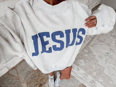 Jesus + child of God reversible mockneck | ash grey + vintage blue main image 1