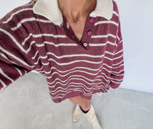 Load image into Gallery viewer, Out In The World Collared Striped Sweater - Burgundy (FINAL SALE)
