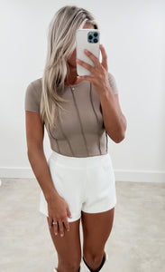 Sweet Love Taupe Lettuce Trim Top