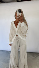 Load image into Gallery viewer, Afternoon Plans Reversible Twist-Front Striped Knit Sweatshirt Top - Oatmeal/Ivory