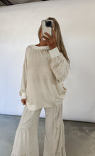 Load image into Gallery viewer, Afternoon Plans Reversible Twist-Front Striped Knit Sweatshirt Top - Oatmeal/Ivory
