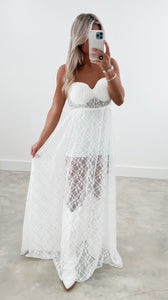 Good Vibes White Lace Maxi