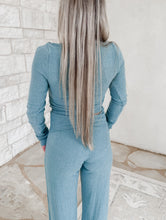 Load image into Gallery viewer, Adeline Knit Ribbed Boat Neck Top &amp; Fold-over Pant Set - Teal