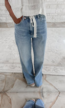 Load image into Gallery viewer, It All Made Sense Tie Waist Side Slit Wide Leg Jeans