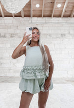 Load image into Gallery viewer, Perfect Match Gingham Ruffle Top &amp; Bubble Hem Short Set - Sage