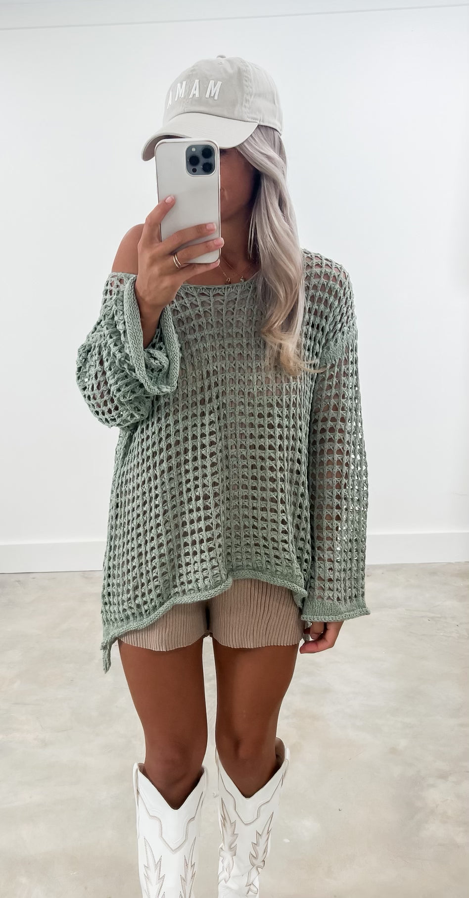 Perfect Timing Open Knit Sage Sweater