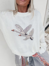Load image into Gallery viewer, Flying Swans Graphic Crew Neck Sweater - White