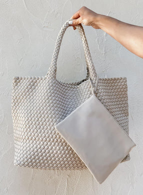 Solana Woven Vegan Leather Tote - Natural