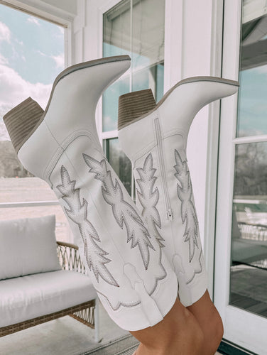 Ainsley Embroidered Tall Cowgirl Boots (White)