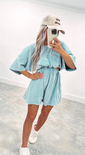 Load image into Gallery viewer, Gabby Mineral Wash Cutout romper (PLUS) dusty mint (FINAL SALE)