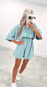 Gabby Mineral Wash Cutout romper (PLUS) dusty mint (FINAL SALE)