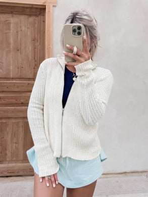 After Hours Ivory Zip Up Cardigan