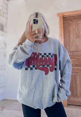 Checkered Merry Sweatshirt (1 week TAT gildan)