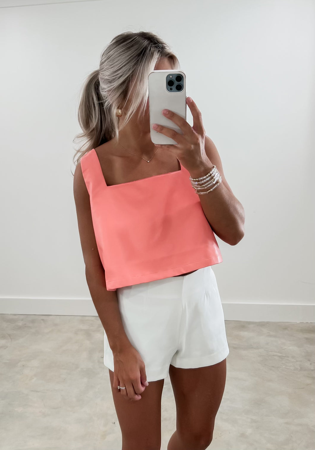 Buddy Love Coral Faux Leather Top