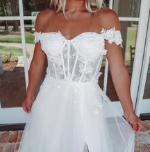Load image into Gallery viewer, one of a kind off the shoulder bridal gown (removable straps)