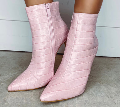 Lana Pink Crocodile High Heeled Boots (FINAL SALE)