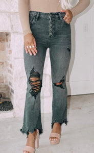 Jen Frayed Hem Cropped Flare Jeans