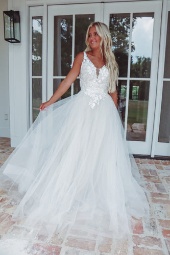 All my life v neck bridal gown