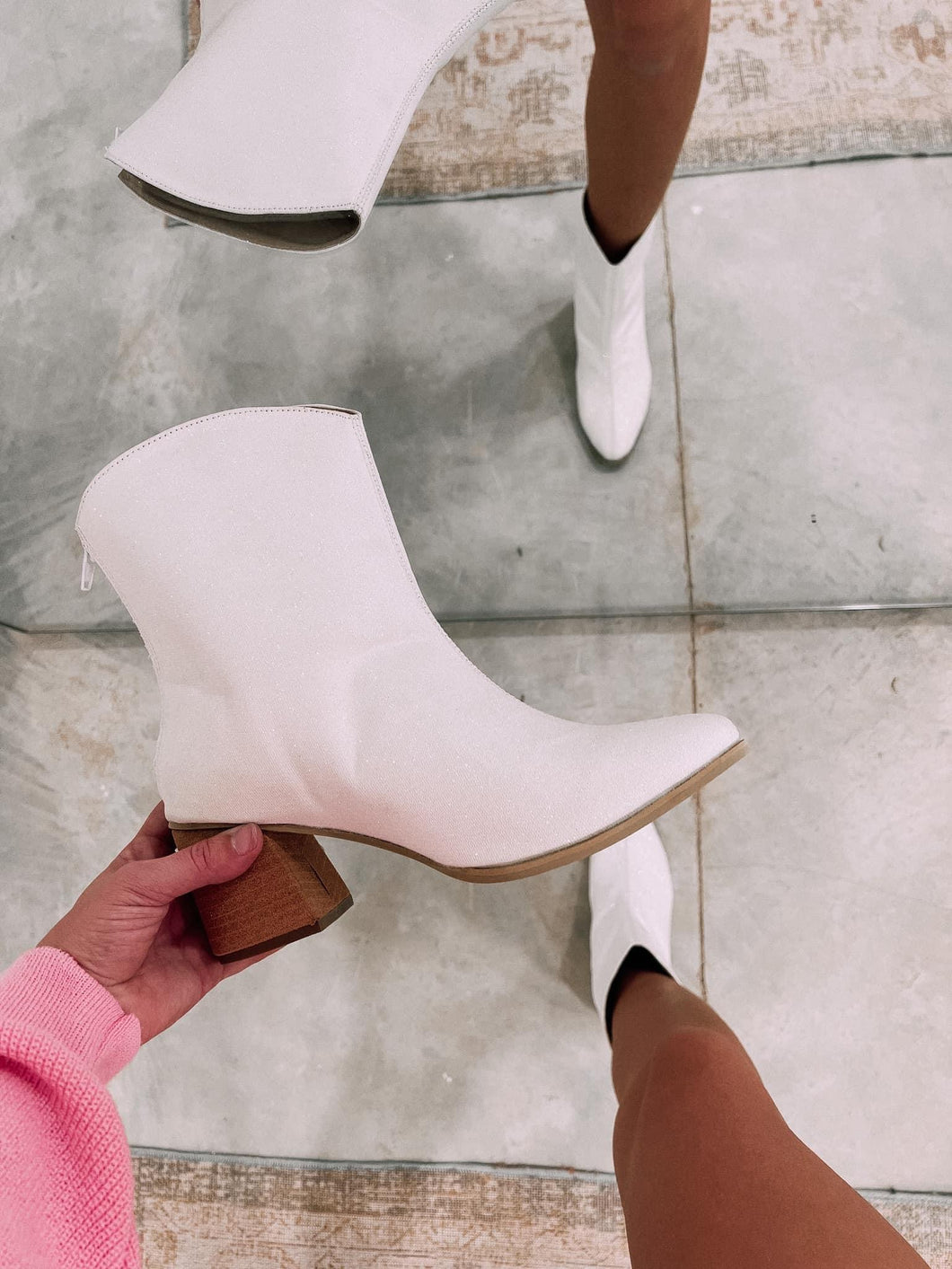 Show Stopper White Glitter Booties